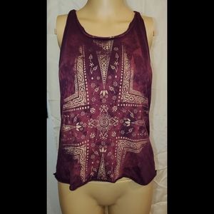 TITLE UNKNOWN Brand Cotton Tank BoHo Burgundy Gold Pattern Size Small